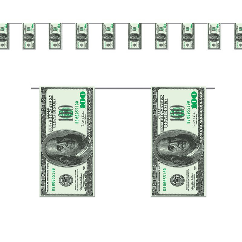 100 Dollars Vimpel Banner - 1 stk (25 x 366 cm) | Casino Guirlander - Temashop