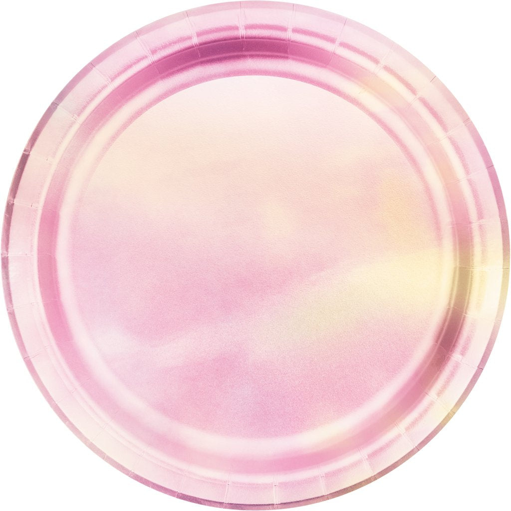 Iriserende Middagstallerkener Lyserød - 8 stk (18 cm) | Pink tema Tallerkner - Temashop