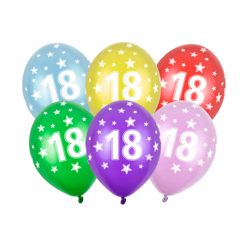18 Års Balloner Farvemix - 6 stk (30 cm) | 18 år Latexballoner - Temashop