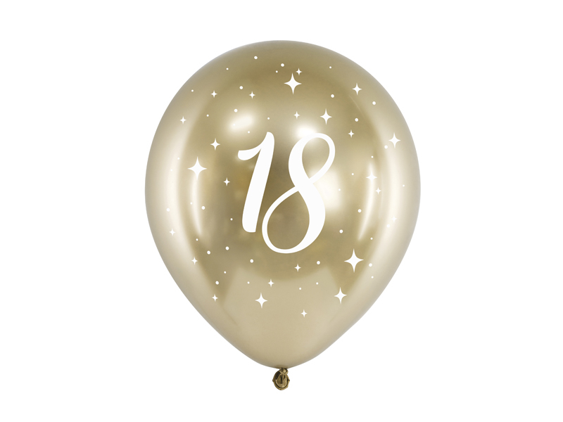 18 Års Balloner Guld - 6 stk (30 cm) | 18 år Latexballoner - Temashop