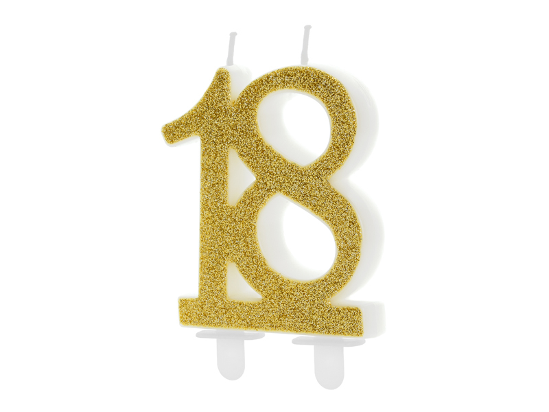 18 Års Glitter Kagelys Guld - 1 stk (7,5 cm) | 18 år Kagelys - Temashop