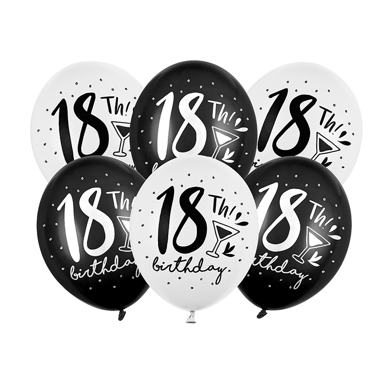 18th Birthday Balloner Sort/Hvid - 50 stk (30 cm) | 18 år Latexballoner - Temashop