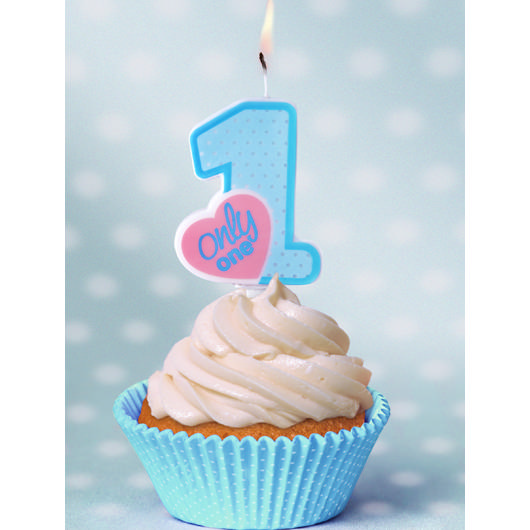 1 Års Fødselsdags Lys Lyseblå - 1 stk (8 cm) | 1 år Kagelys - Temashop