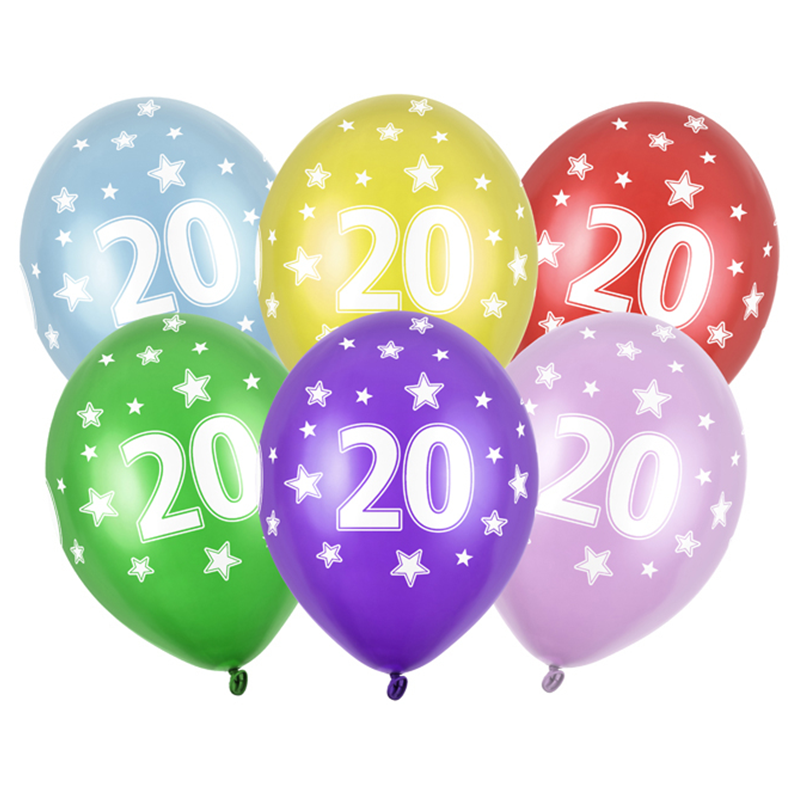 20 Års Balloner Farvemix - 6 stk (30 cm) | 20 år Latexballoner - Temashop