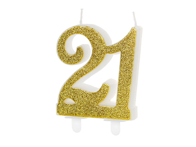 21 Års Glitter Kagelys Guld - 1 stk (7,5 cm) | 21 år Kagelys - Temashop