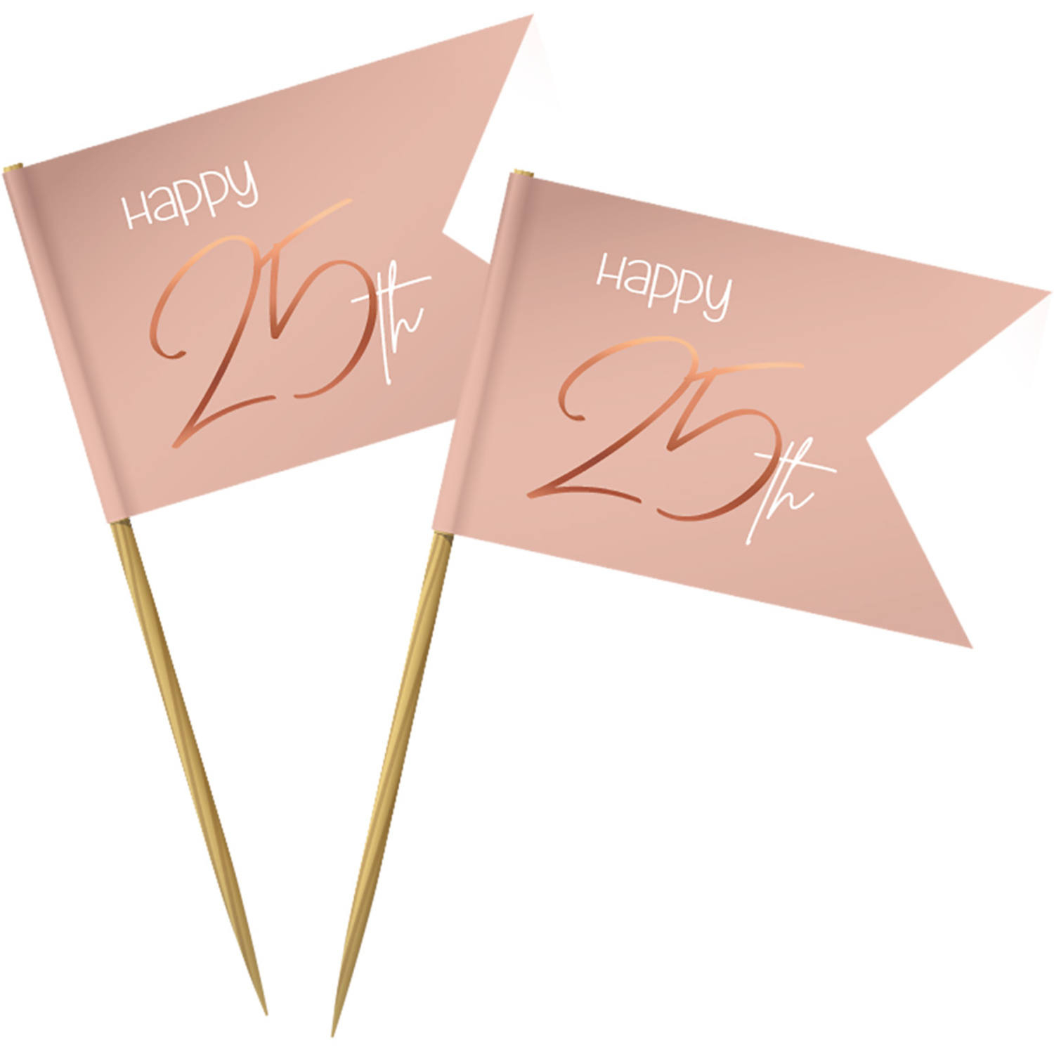 25 Års Cocktailpinde Lush Blush - 36 stk (6,5 cm) | 25 år Kagepinde - Temashop