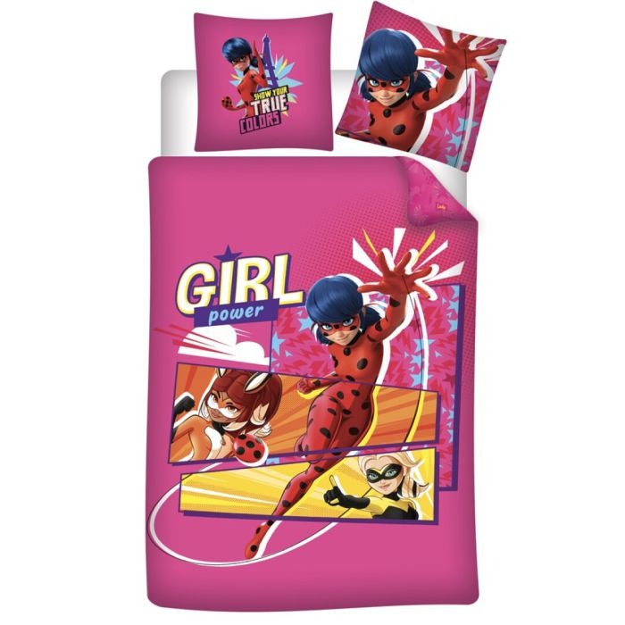 Miraculous Ladybug Girl Power Sengetøj (140 x 200 & 65 x 65 cm) | Miraculous Sengetøj - Temashop