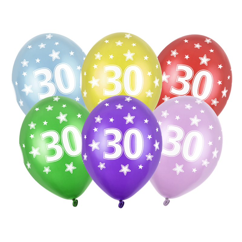 30 Års Balloner Farvemix - 6 stk (30 cm) | 30 år Latexballoner - Temashop