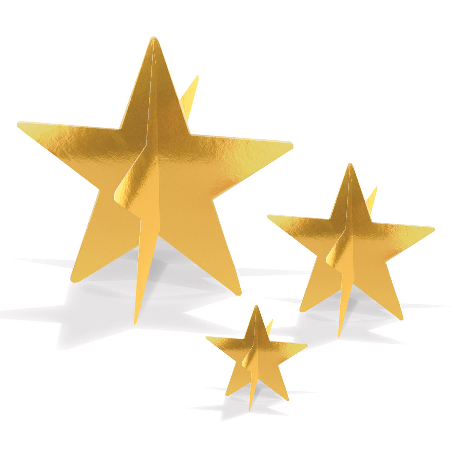 3D Guldstjerne Borddekorationer - 3 stk (3 - 8 cm) - Temashop