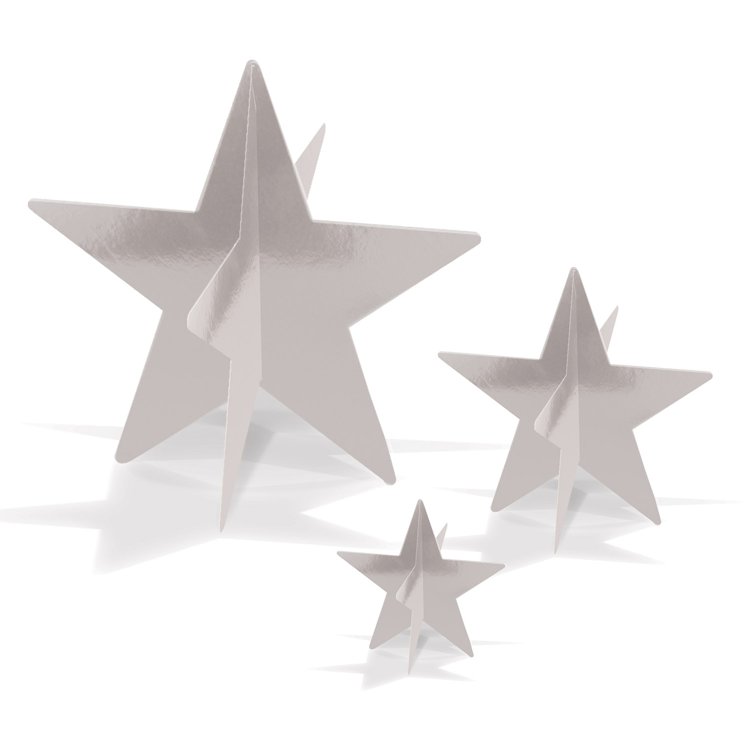 3D Sølvstjerne Borddekorationer - 3 stk (3 - 8 cm) - Temashop