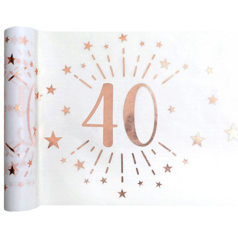 40 Års Bordløber Hvid/Rosaguld - 1 stk (30 cm x 5 m) | 40 år Bordløber - Temashop