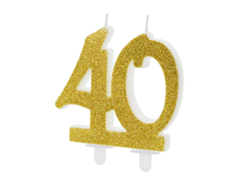 40 Års Glitter Kagelys Guld - 1 stk (7,5 cm) | 40 år Kagelys - Temashop