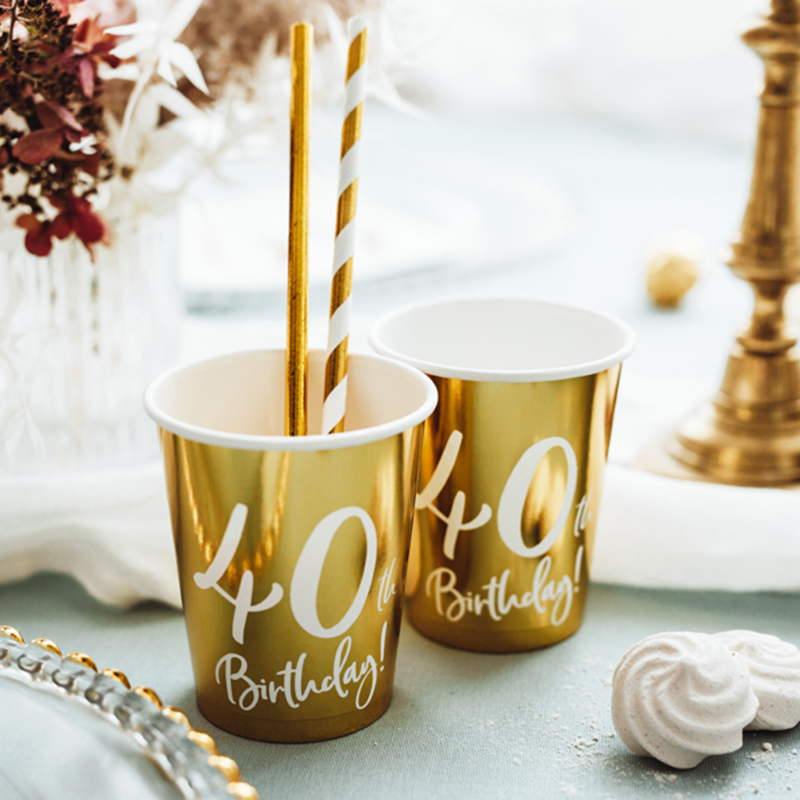 40 Års Papkrus Guld - 6 stk (220 ml) | 40 år Krus - Temashop
