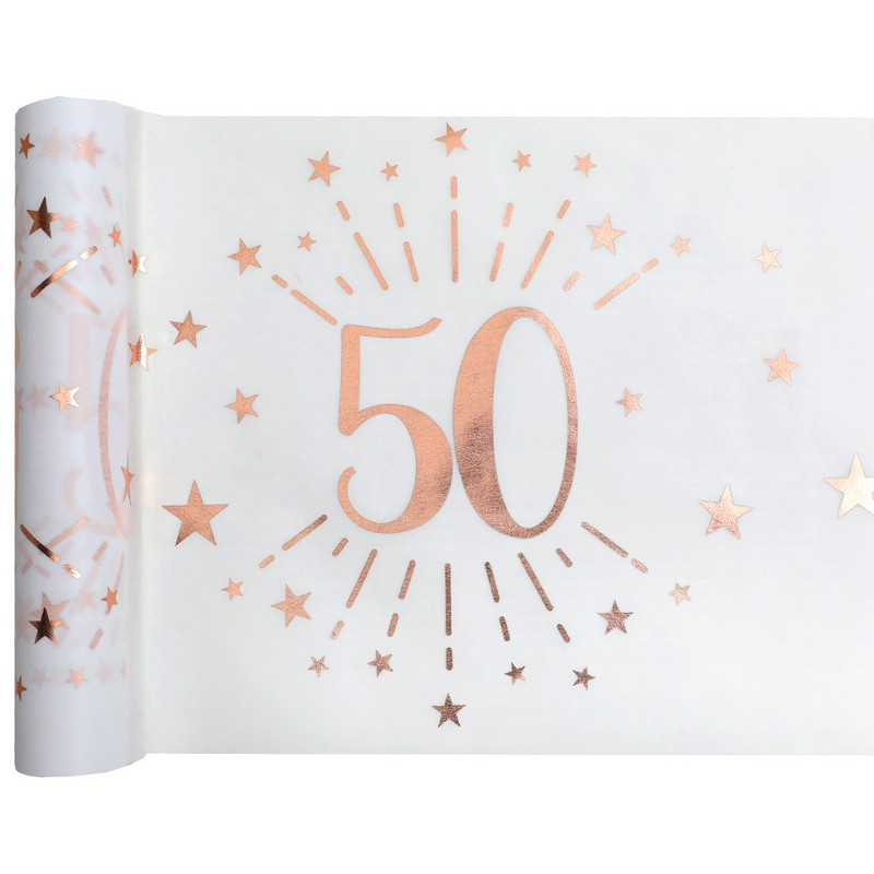 50 Års Bordløber Hvid/Rosaguld - 1 stk (30 cm x 5 m) | 50 år Bordløber - Temashop