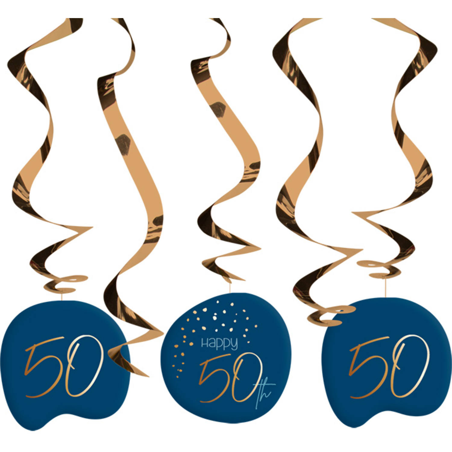 50 Års Swirls True Blue - 5 stk (75 x 14 cm) | 50 år Spiraler/string - Temashop