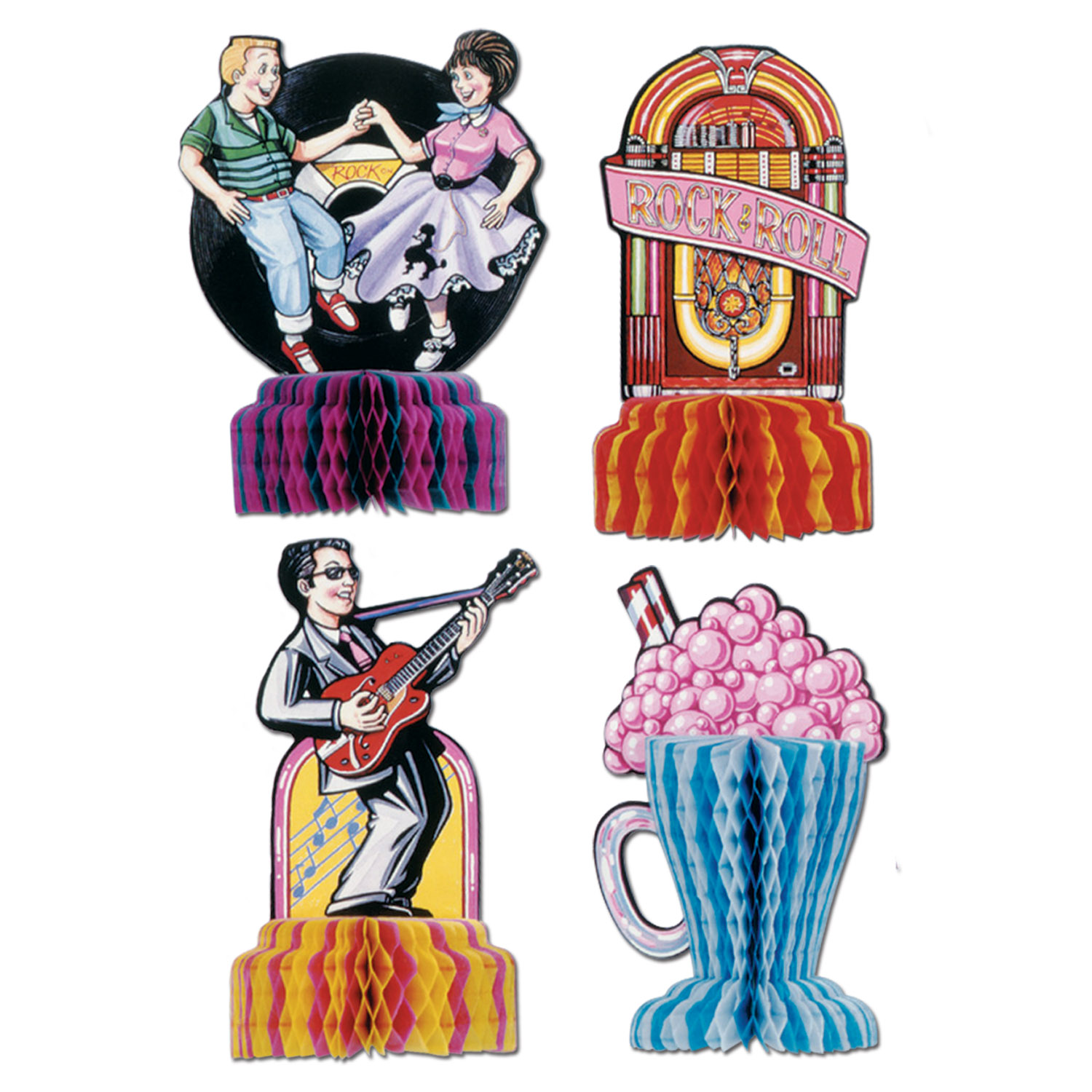 50'er Borddekorationer - 4 stk (13 cm) | 50'erne Rock n' Roll Centerpieces - Temashop