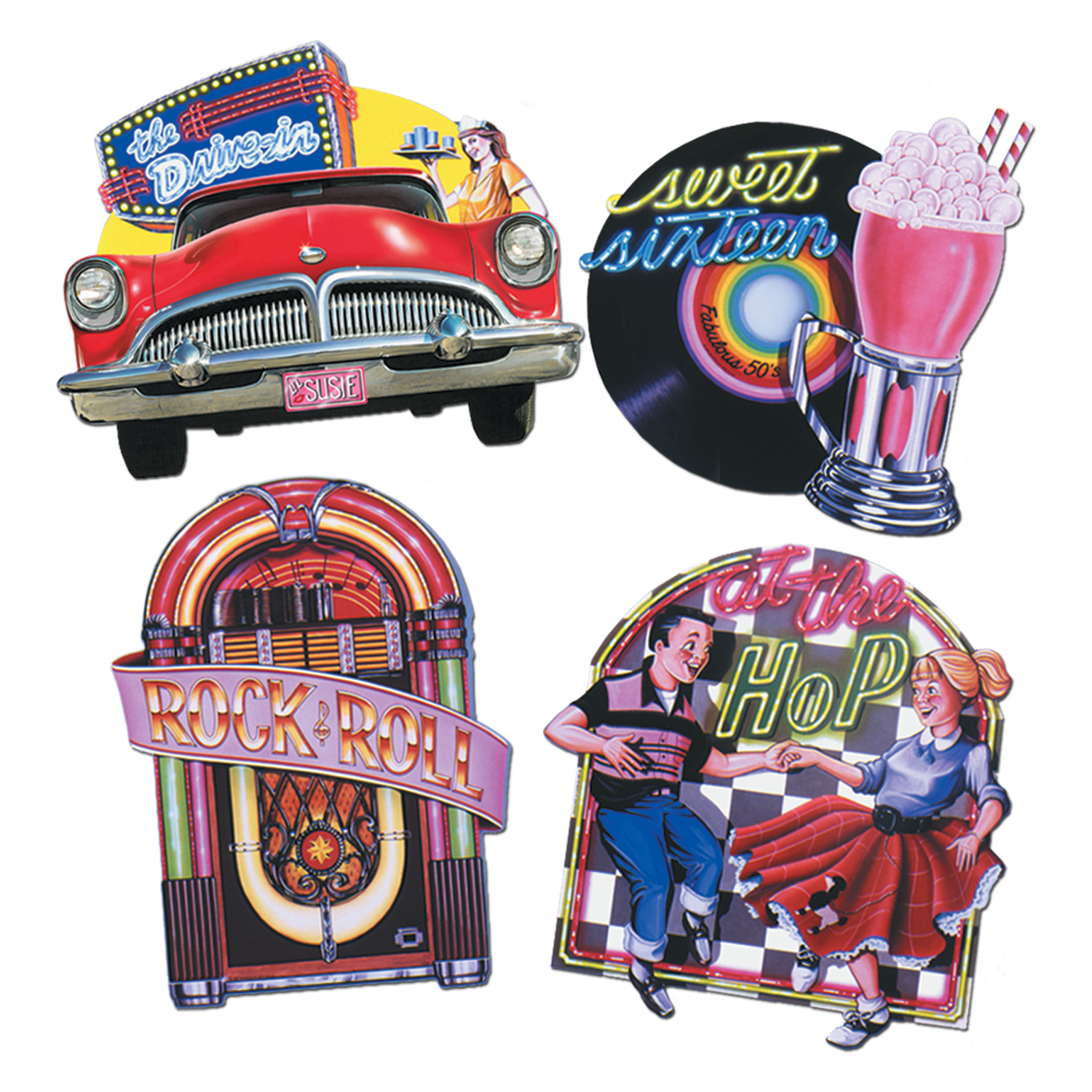 50'er Udskæringer - 4 stk (42 cm) | 50'erne Rock n' Roll Cutouts - Temashop