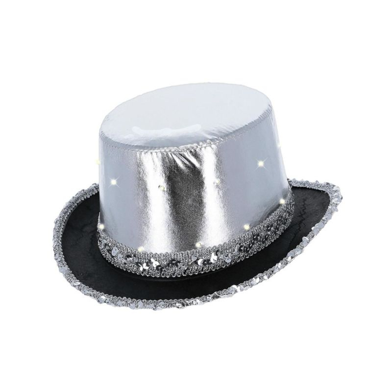 LED Tophat Sølv | Sølv tema Hat / Hue / Hjelm - Hovedtilbehør - Temashop
