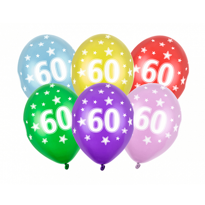 60 Års Balloner Farvemix - 6 stk (30 cm) | 60 år Latexballoner - Temashop