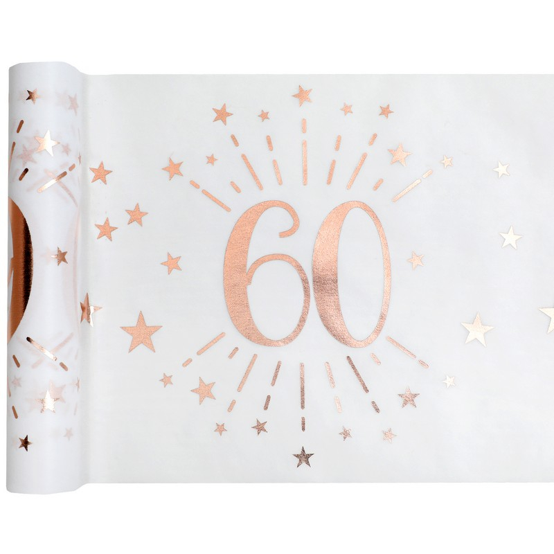 60 Års Bordløber Hvid/Rosaguld - 1 stk (30 cm x 5 m) | 60 år Bordløber - Temashop