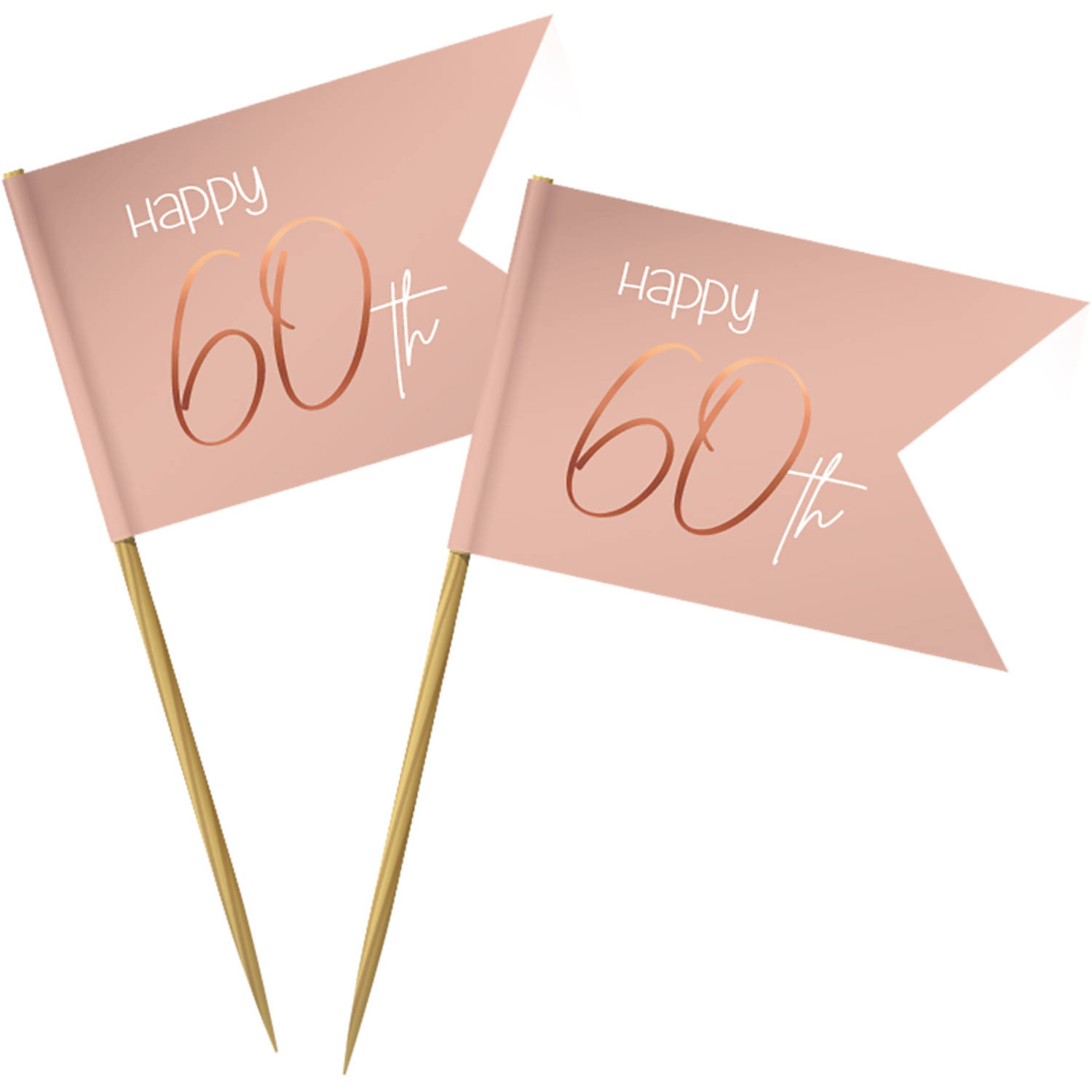 60 Års Cocktailpinde Lush Blush - 36 stk (6,5 cm) | 60 år Kagepinde - Temashop