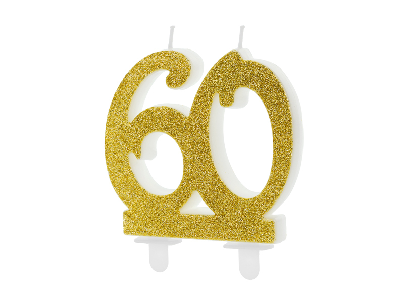 60 Års Glitter Kagelys Guld - 1 stk (7,5 cm) | 60 år Kagelys - Temashop