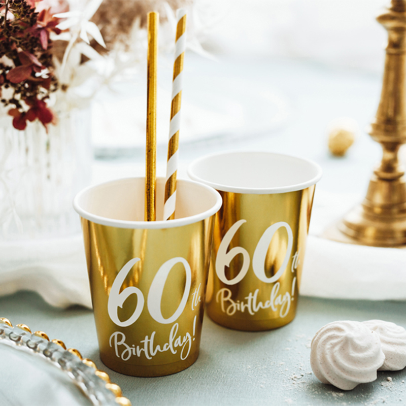 60 Års Guld Kopper - 6 stk (220 ml) | 60 år Krus - Temashop