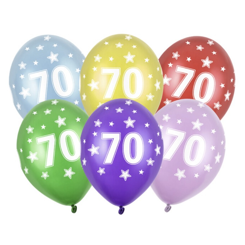70 Års Balloner Farvemix - 6 stk (30 cm) | 70 år Latexballoner - Temashop