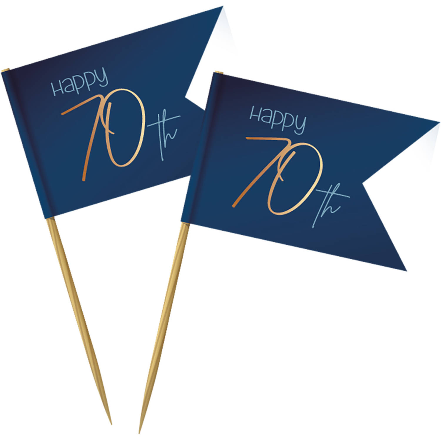 70 Års Cocktailpinde True Blue - 36 stk (6,5 cm) | 70 år Kagepinde - Temashop