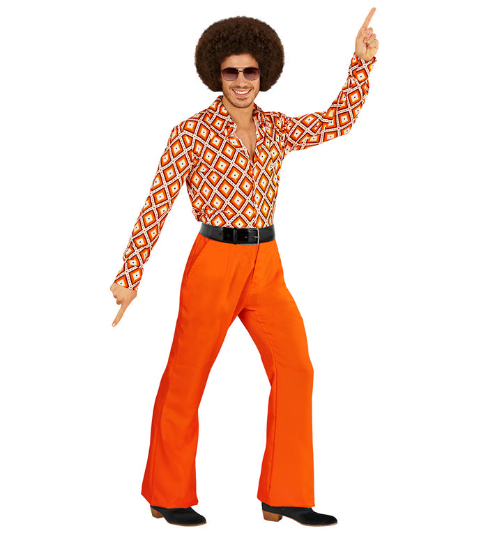 70'er Bukser Orange - Årtier kostume til voksne i størrelserne S-XL | 70'erne Disco kostume til mænd - Temashop