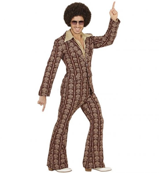 70'er Disko Jakkesæt Brun - Årtier kostume til voksne i størrelserne S-XL | 70'erne Disco kostume til mænd - Temashop