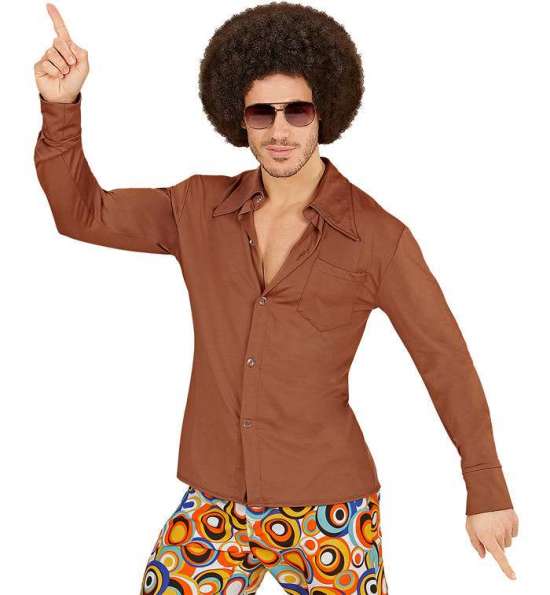 70'er Skjorte Brun - Årtier kostume til voksne i størrelserne S-XL | 70'erne Disco kostume til mænd - Temashop