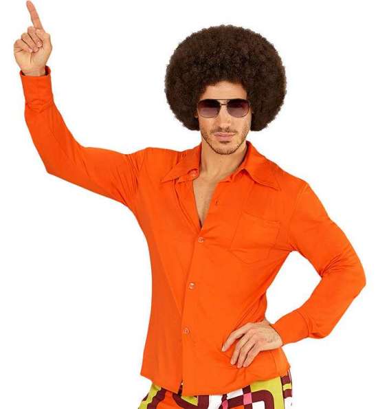 70'er Skjorte Orange - Årtier kostume til voksne i størrelserne S-XL | 70'erne Disco kostume til mænd - Temashop
