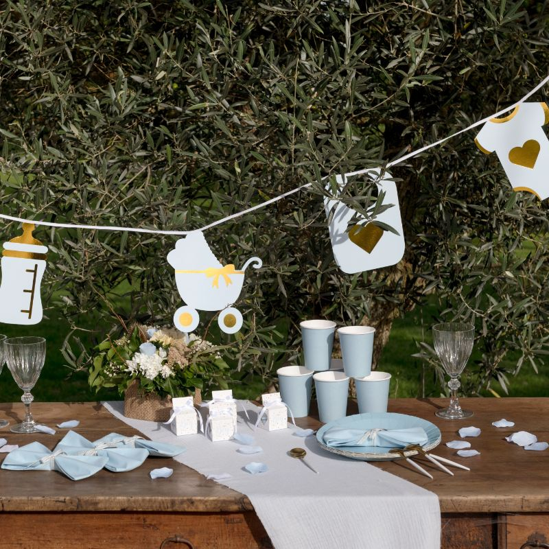 Babyshower Guirlande Lyseblå/Guld
