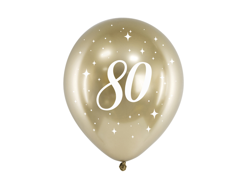 80 Års Balloner Guld - 6 stk (30 cm) | 80 år Latexballoner - Temashop