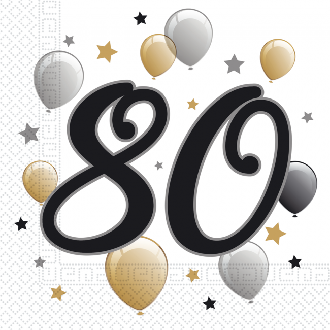 80 Års Balloner Servietter - 20 stk (33 x 33 cm) | 80 år Servietter - Temashop