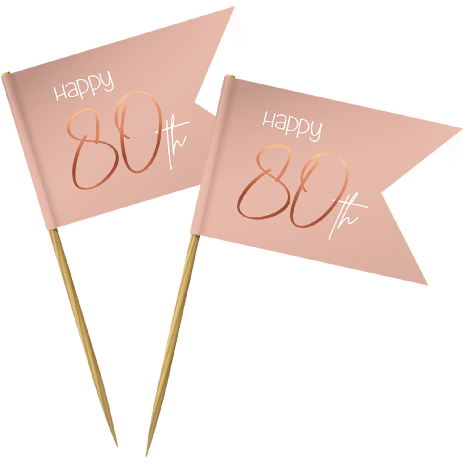 80 Års Cocktailpinde Lush Blush - 36 stk (6,5 cm) | 80 år Kagepinde - Temashop