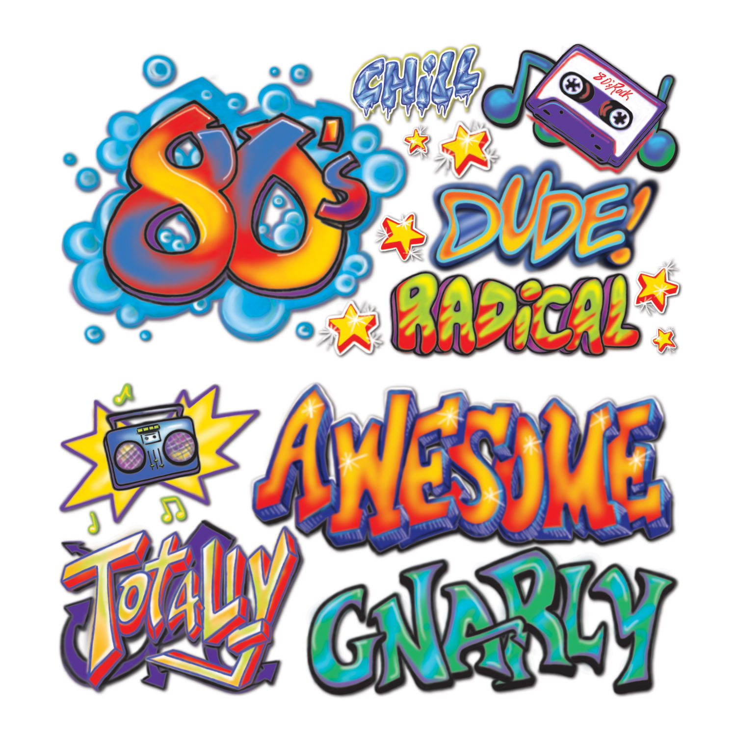 80'er Graffiti Udskæringer - 15 stk (109 cm) | 80'erne Totally Cutouts - Temashop