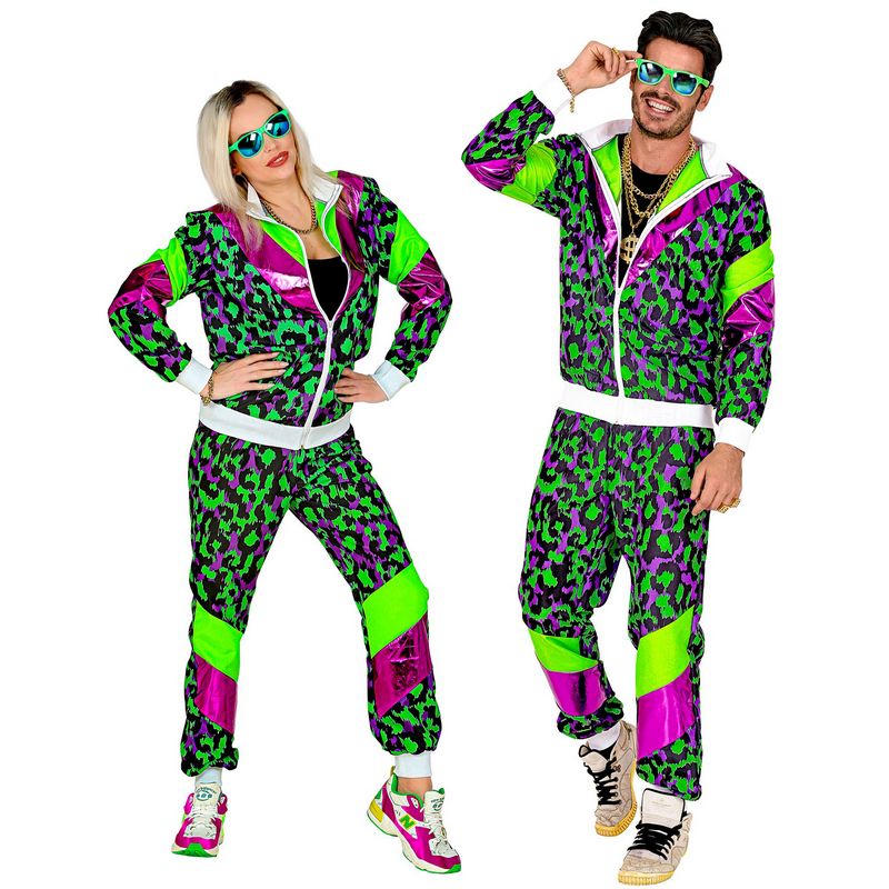 80'er Neon Træningsdragt Kostume - Årtier kostume til voksne i størrelserne S-XL | 80'erne Totally - Temashop