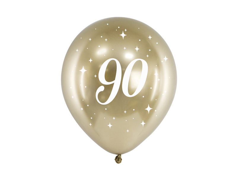 90 Års Balloner Guld - 6 stk (30 cm) | 90 år Latexballoner - Temashop