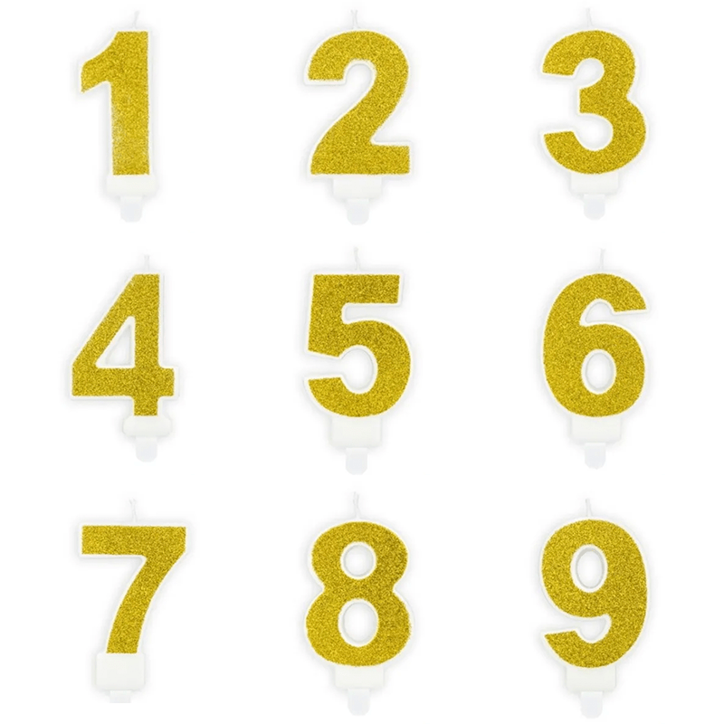 Tal Kagelys Glitter Guld - 1 stk (7 cm) | Guld tema Lys / lysestager - Temashop
