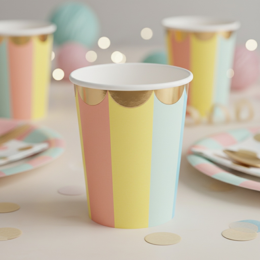 Pastel Mix Krus Guldkant - 8 stk (255 ml) | Karneval Krus - Temashop