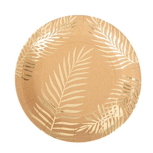 Palmeblade Tallerkener Kraft/Guld - 8 stk (Ø 23 cm) | Hawaii Tallerkner - Temashop