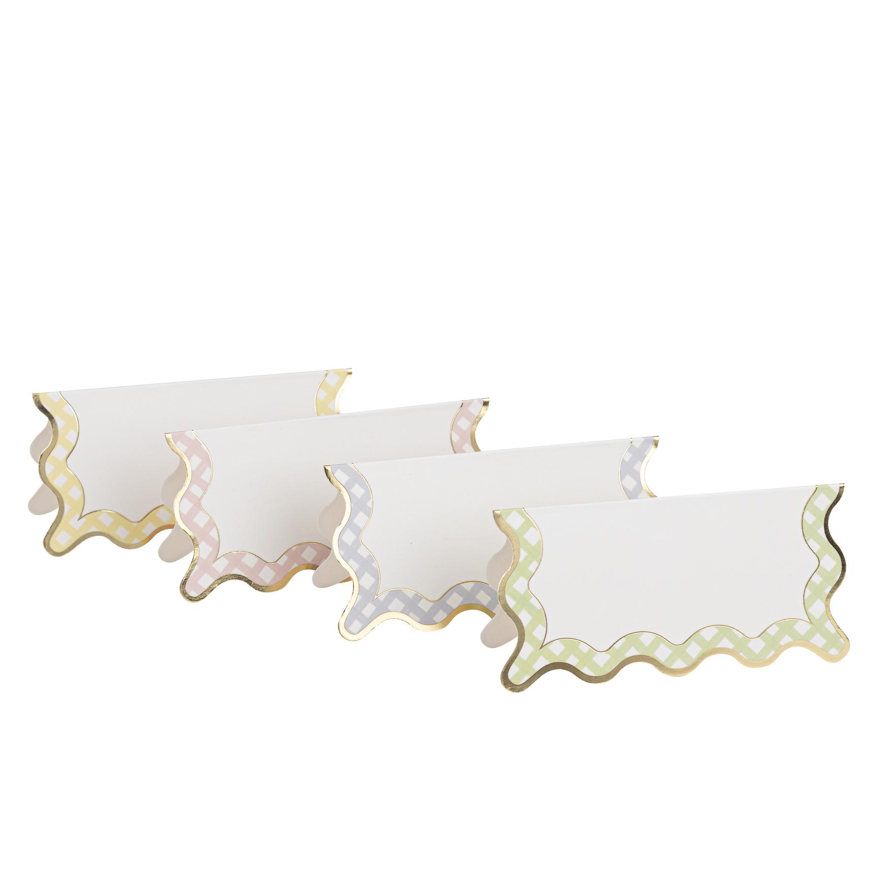 Bølgekant Bordkort Ternet Guldkant - 8 stk (8,5 x 4 cm) | Guld tema Bordnumre / bordkort / holdere - Temashop
