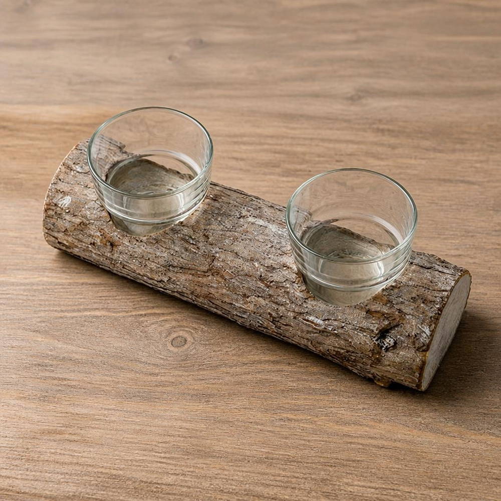 Træstamme Lysestage med Fyrfadsglas - 3 dele (21 cm) | Skov Lysestager - Temashop