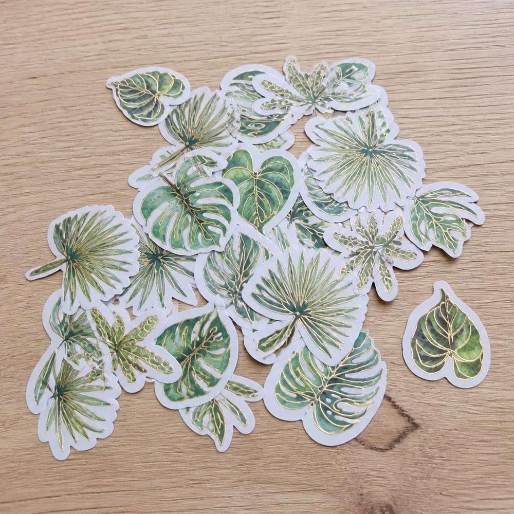 Palmeblade Bordkonfetti Grøn/Guld - 100 stk (2,5-3,5 cm) | Jungle tema Konfetti - Temashop