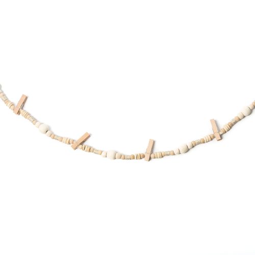 Træperle Guirlande Med Klemmer Natur/Hvid - 1 stk (1,1 m) | Natur tema Guirlander - Temashop