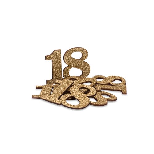 18 Års Bordkonfetti Guld - 6 stk (5 x 3,5 x 0,2 cm) | 18 år Konfetti - Temashop