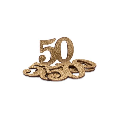 50 Års Bordkonfetti Guld - 6 stk (5 x 3,5 x 0,2 cm) | 50 år Konfetti - Temashop
