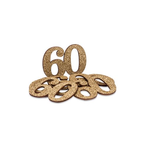 60 Års Bordkonfetti Guld - 6 stk (5 x 3,5 x 0,2 cm) | 60 år Konfetti - Temashop